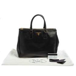 Pre Owned Prada Black Saffiano Lux Leather Medium Double Zip Tote