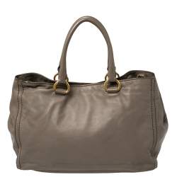 Pre Owned Prada Grey Leather Shopper Tote