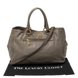 Pre Owned Prada Grey Leather Shopper Tote