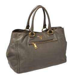 Pre Owned Prada Grey Leather Shopper Tote