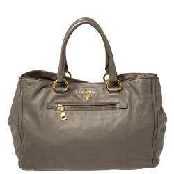 Pre Owned Prada Grey Leather Shopper Tote