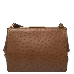 Pre Owned Prada Brown Ostrich Frame Shoulder Bag