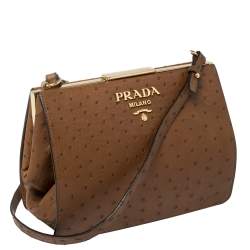 Pre Owned Prada Brown Ostrich Frame Shoulder Bag