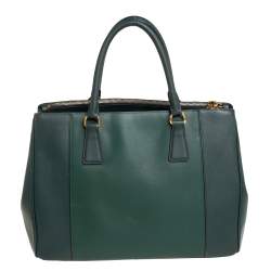 Pre Owned Prada Green Bicolor Saffiano Lux Leather Medium Galleria Tote