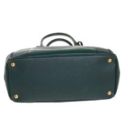 Pre Owned Prada Green Bicolor Saffiano Lux Leather Medium Galleria Tote