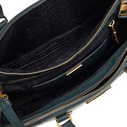 Pre Owned Prada Green Bicolor Saffiano Lux Leather Medium Galleria Tote