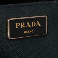 Pre Owned Prada Green Bicolor Saffiano Lux Leather Medium Galleria Tote