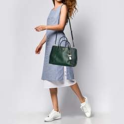 Pre Owned Prada Green Bicolor Saffiano Lux Leather Medium Galleria Tote
