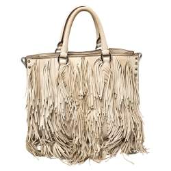 Pre Owned Prada Beige Leather Small Fringe Tote
