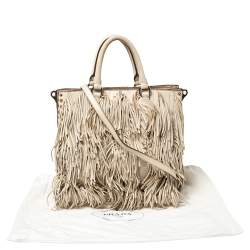 Pre Owned Prada Beige Leather Small Fringe Tote