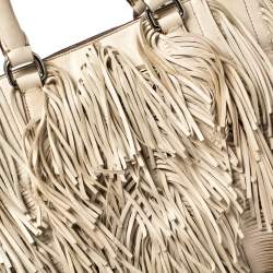 Pre Owned Prada Beige Leather Small Fringe Tote