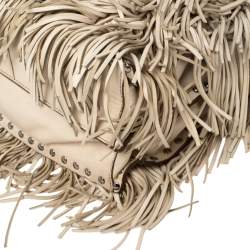 Pre Owned Prada Beige Leather Small Fringe Tote