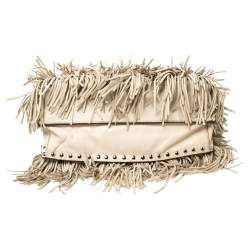 Pre Owned Prada Beige Leather Small Fringe Tote
