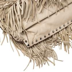 Pre Owned Prada Beige Leather Small Fringe Tote