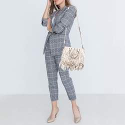 Pre Owned Prada Beige Leather Small Fringe Tote