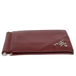 Pre Owned محفظة برادا جلد سافيانو لوكس أحمر ثنائية الطي