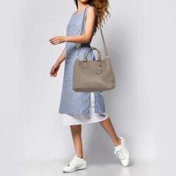 Pre Owned حقيبة يد برادا شوبر جلد داينو فيتلو رمادي