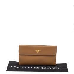 Pre Owned Prada Tan Saffiano Lux Leather Logo Flap Continental Wallet