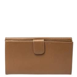 Pre Owned Prada Tan Saffiano Lux Leather Logo Flap Continental Wallet