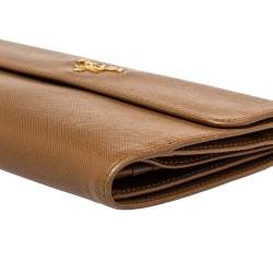 Pre Owned Prada Tan Saffiano Lux Leather Logo Flap Continental Wallet
