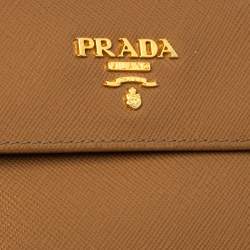 Pre Owned Prada Tan Saffiano Lux Leather Logo Flap Continental Wallet