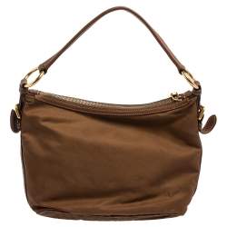 مملوكة مسبقًا Prada Brown Nylon and Leather Trim Hobo