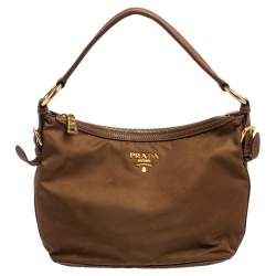 مملوكة مسبقًا Prada Brown Nylon and Leather Trim Hobo