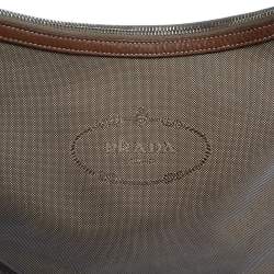 Pre Owned Prada Beige/Tan Logo Jacquard Canvas and Leather Hobo