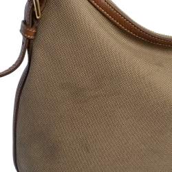 Pre Owned Prada Beige/Tan Logo Jacquard Canvas and Leather Hobo