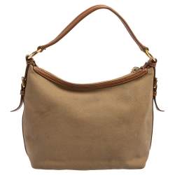 Pre Owned Prada Beige/Tan Logo Jacquard Canvas and Leather Hobo