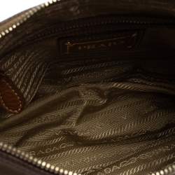 Pre Owned Prada Beige/Tan Logo Jacquard Canvas and Leather Hobo