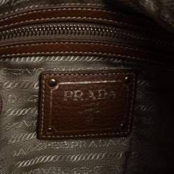 Pre Owned Prada Beige/Tan Logo Jacquard Canvas and Leather Hobo