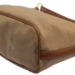 Pre Owned Prada Beige/Tan Logo Jacquard Canvas and Leather Hobo
