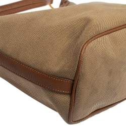 Pre Owned Prada Beige/Tan Logo Jacquard Canvas and Leather Hobo