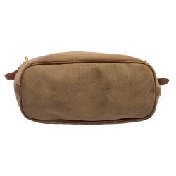 Pre Owned Prada Beige/Tan Logo Jacquard Canvas and Leather Hobo