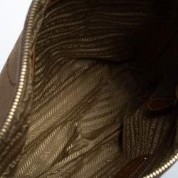 Pre Owned Prada Beige/Tan Logo Jacquard Canvas and Leather Hobo