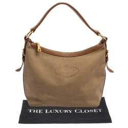 Pre Owned Prada Beige/Tan Logo Jacquard Canvas and Leather Hobo