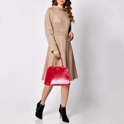 Pre Owned Prada Red/Orange Saffiano Parent Leather Pyramid Frame Top Handle Bag