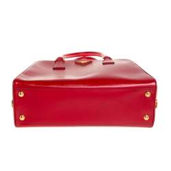 Pre Owned Prada Red/Orange Saffiano Parent Leather Pyramid Frame Top Handle Bag