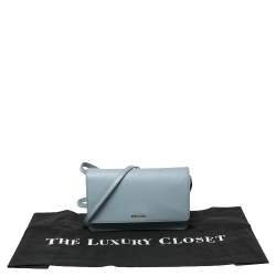 Pre Owned Prada Blue Leather Flap Crossbody Bag