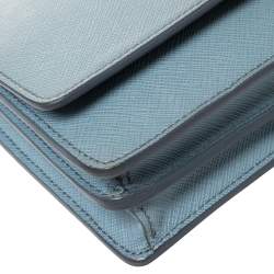 Pre Owned Prada Blue Leather Flap Crossbody Bag