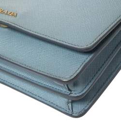 Pre Owned Prada Blue Leather Flap Crossbody Bag