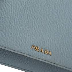 Pre Owned Prada Blue Leather Flap Crossbody Bag