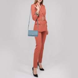 Pre Owned Prada Blue Leather Flap Crossbody Bag