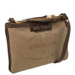Pre Owned Prada Brown Canvas and Leather Crossbody Bag