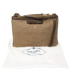 Pre Owned Prada Brown Canvas and Leather Crossbody Bag