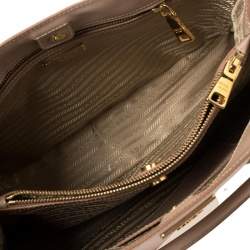 Pre Owned Prada Pink Saffiano Lux Leather Small Middle Zip Tote