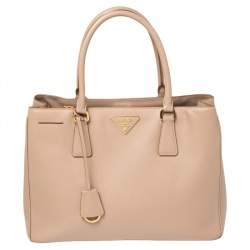 Pre Owned Prada Pink Saffiano Lux Leather Small Middle Zip Tote
