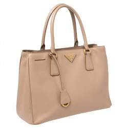 Pre Owned Prada Pink Saffiano Lux Leather Small Middle Zip Tote