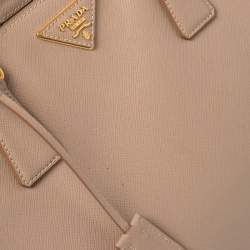 Pre Owned Prada Pink Saffiano Lux Leather Small Middle Zip Tote